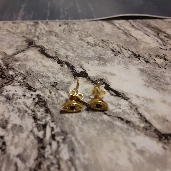 Sterling Silver 925 CZ evil eye earring studs - Picture 2 of 4